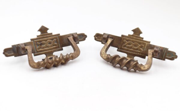 Cabinet & Furniture Pulls - Pair of Antique 4.75 in. Eastlake Brass Drawer Pulls