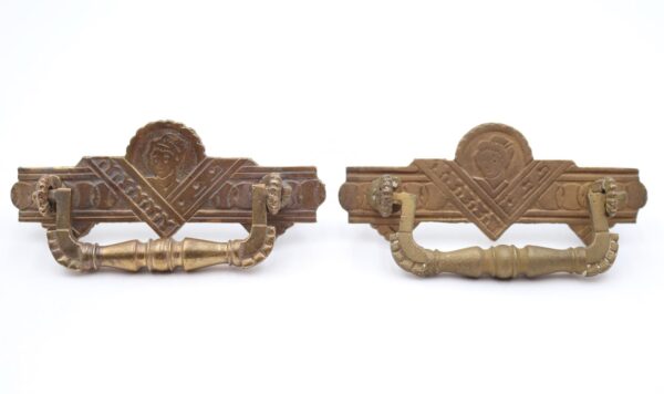 Cabinet & Furniture Pulls - Pair of Antique Eastlake Figural Brass Dresser Drawer Pulls