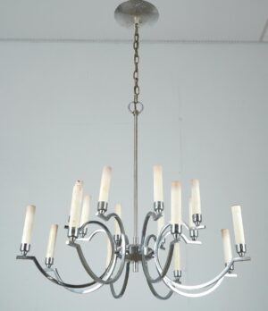 Chandeliers - French Art Deco Eight Arm Nickeled Brass Chandelier