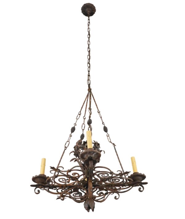 Chandeliers - Restored Antique French Wrought Iron Four Arm Chandelier