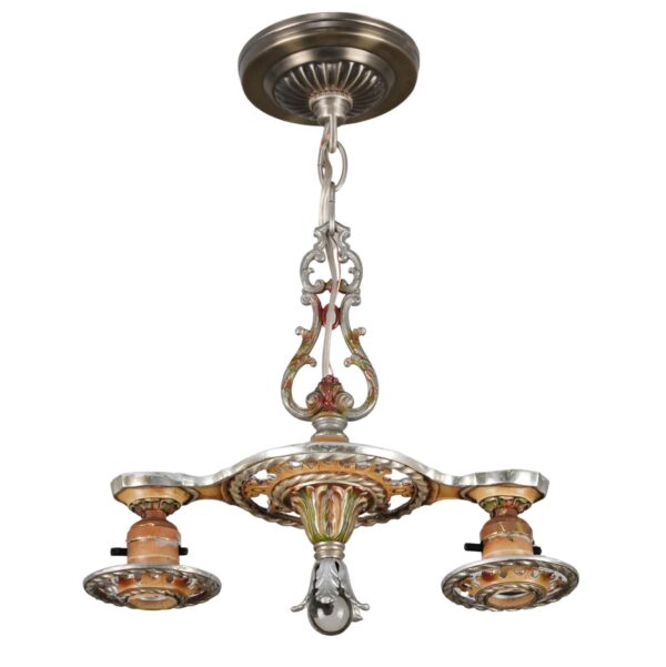 Chandeliers - Restored Victorian Two Exposed Bulb Brass Chandelier