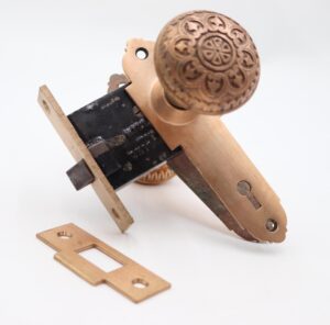 Door Knob Sets - 1880s Brass Niles Chicago Passage Door Knob Set