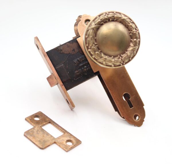 Door Knob Sets - 1890s Brass Niles Chicago Passage Door Knob Set