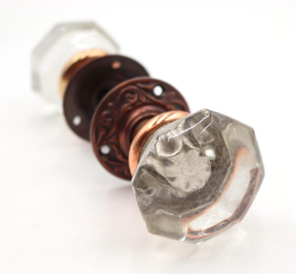 Door Knob Sets - Antique Clear Octagon Glass Coppered Brass Door Knob Set