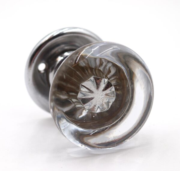 Door Knob Sets - Antique Round Clear Glass Nickeled Brass Dummy Door Knob Set