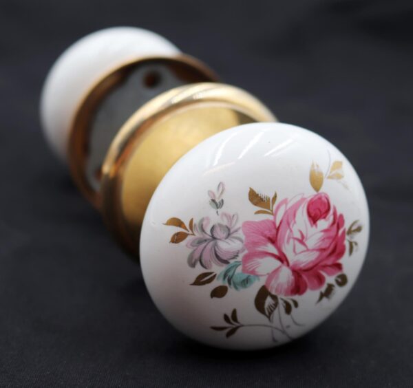 Door Knob Sets - Vintage Colorful Floral Porcelain & Brass Passage Door Knob Set