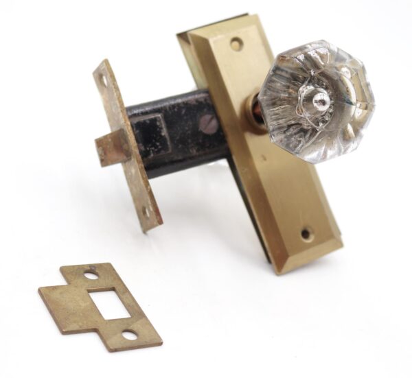Door Knob Sets - Vintage Octagon Bullet Glass Brass Passage Door Knob Set