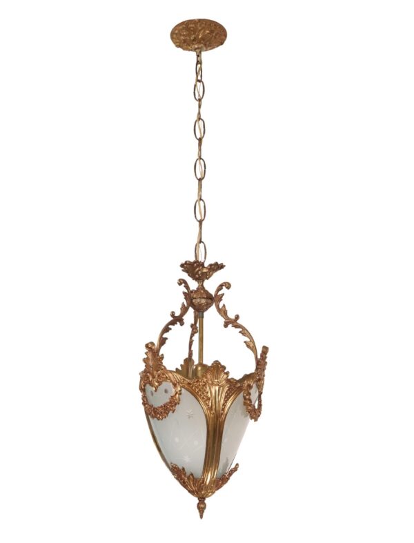Down Lights - Empire Etched Glass Cast Bronze Pendant Light