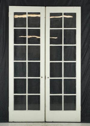 French Doors - Vintage Twelve Lite White Wood French Double Doors 97.5 x 60.25 in.