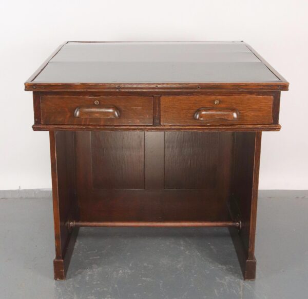 Office Furniture - Early 1900s Black Leather Top Oak Slanted Writing Desk Office Furniture - Early 1900s Black Leather Top Oak Slanted Writing Desk
