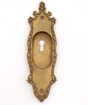 Pocket Door Hardware - Antique 8.375 in. Neoclassical Brass Recessed Pocket Door Plate