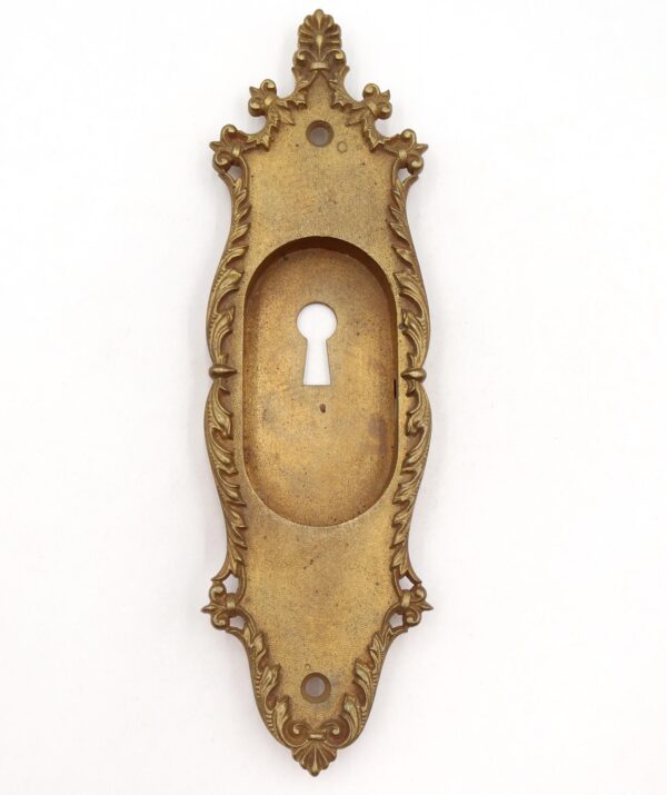 Pocket Door Hardware - Antique 8.375 in. Neoclassical Brass Recessed Pocket Door Plate