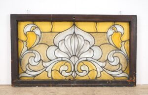 Stained Glass - Reclaimed Art Nouveau Wood Framed Stained Glass Window