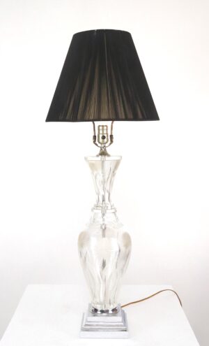Table Lamps - Modern Clear Etched Glass Table Lamp with Black Shade Table Lamps - Modern Clear Etched Glass Table Lamp with Black Shade