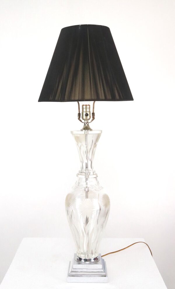 Table Lamps - Modern Clear Etched Glass Table Lamp with Black Shade Table Lamps - Modern Clear Etched Glass Table Lamp with Black Shade