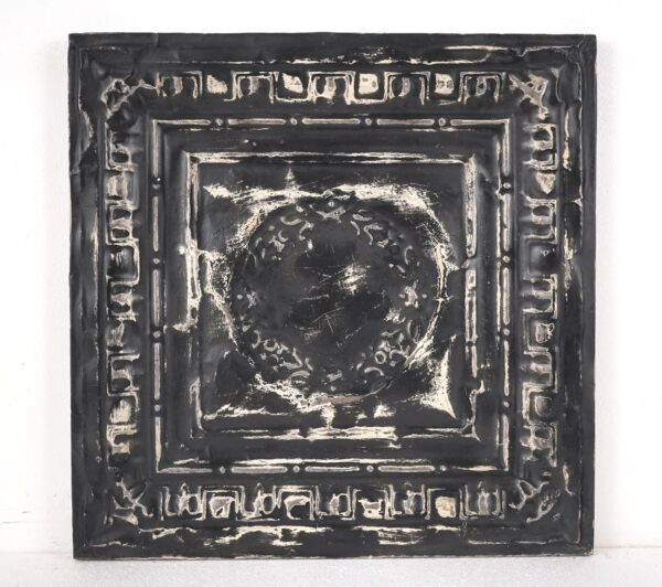 Tin Panels - Handcrafted Wreath Black & White Antique Tin Wall Panel