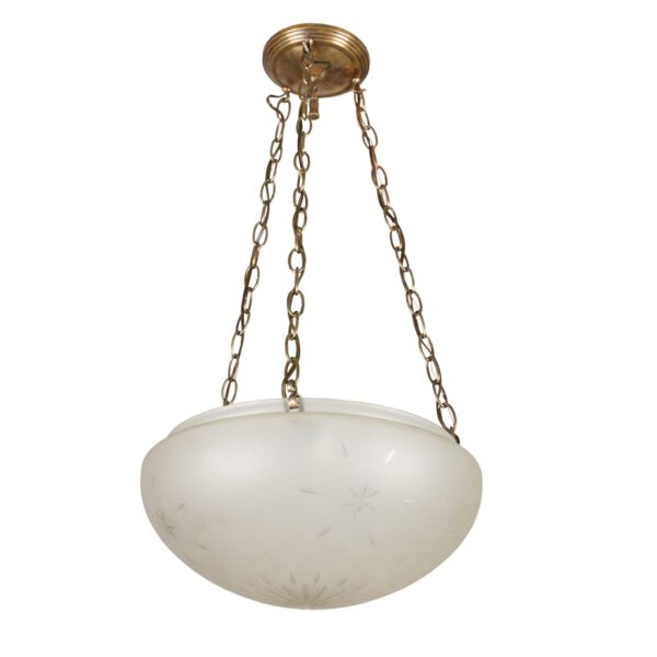 Up Lights - Restored Frosted Etched Glass Bowl Brass Chain Pendant Light
