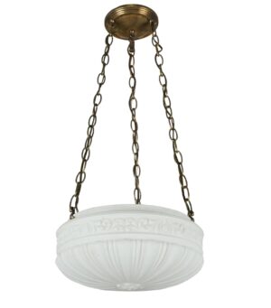 Up Lights - Restored White Glass Bowl Shade Brass Chain Pendant Light