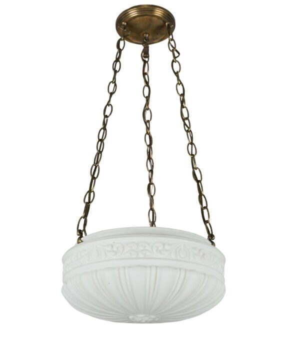 Up Lights - Restored White Glass Bowl Shade Brass Chain Pendant Light