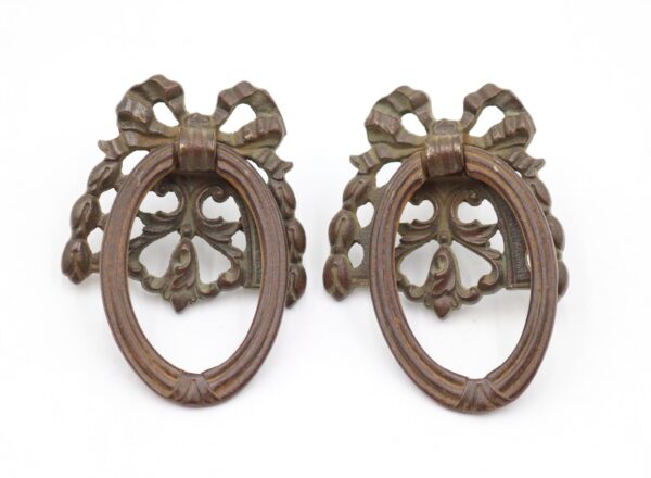 Cabinet & Furniture Pulls - Pair of Victorian Ribbon Motif Ring Dresser Drawer Pulls