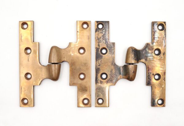 Door Hinges - Pair of Vintage 6 x 5 in. Brass Left Olive Door Hinges Door Hinges - Pair of Vintage 6 x 5 in. Brass Left Olive Door Hinges