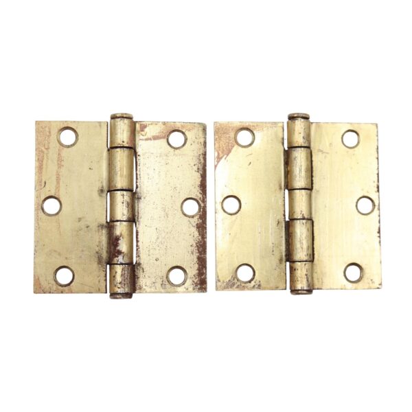 Door Hinges - Pair of Vintage Brass Plated Steel 3 x 3 in. Butt Door Hinges Door Hinges - Pair of Vintage Brass Plated Steel 3 x 3 in. Butt Door Hinges