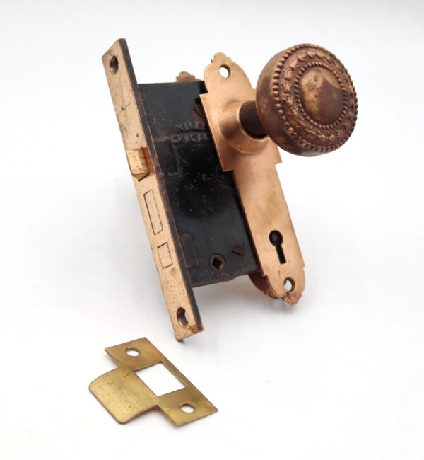 Door Knob Sets - 1890s Antique Brass Niles Chicago Passage Door Knob Set