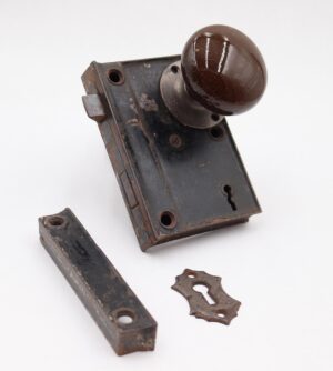 Door Knob Sets - Antique Brown Porcelain Cast Iron Rim Lock Door Knob Set