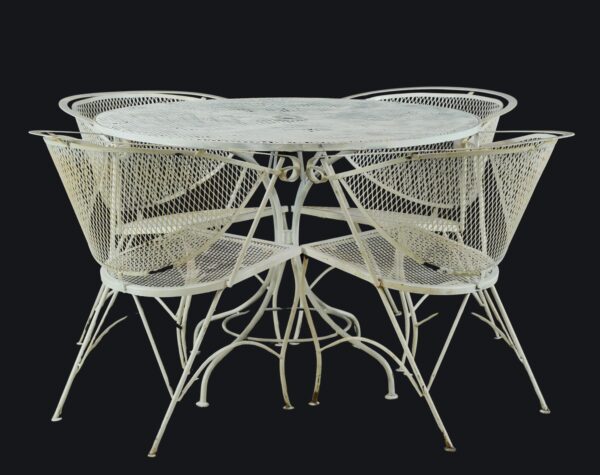 Patio Furniture - Mid Century White Wrought Iron Outdoor Patio Set
