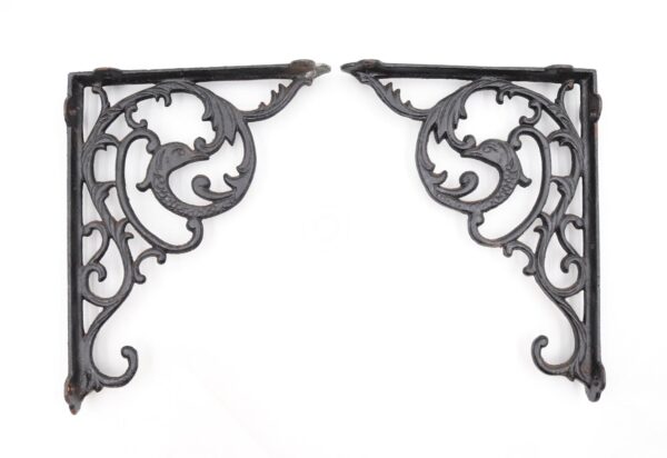 Shelf & Sign Brackets - Pair of Victorian Cast Iron Scroll Shelf Brackets