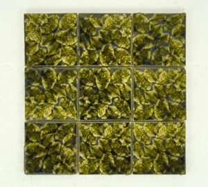 Wall Tiles - Set of Antique Majolica 4.375 in. Green Leaf Ceramic Wall Tiles