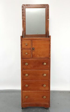 Bedroom - Vintage Narrow Golden Oak Lingerie Chest with Mirror