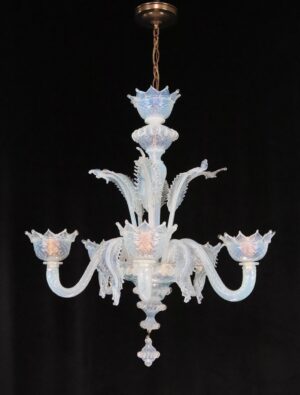 Chandeliers - Vintage Opalescent Murano Glass Five Arm Chandelier