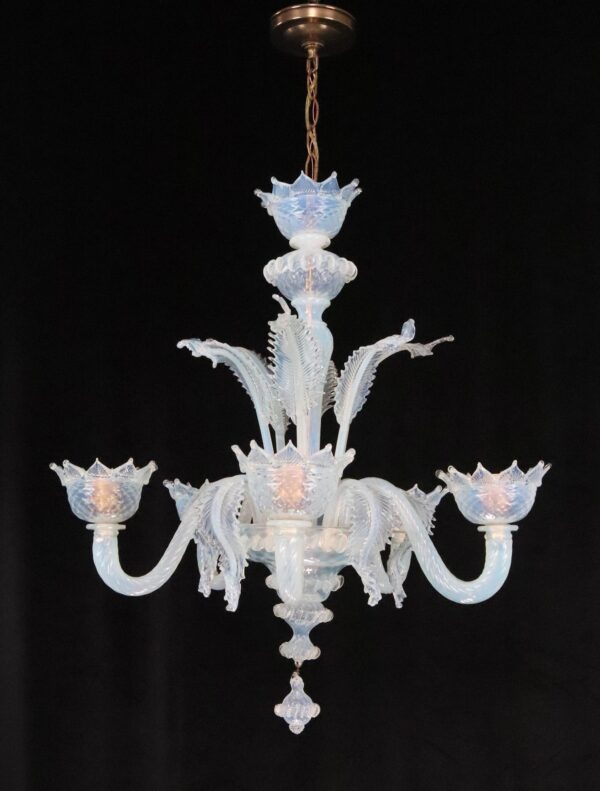 Chandeliers - Vintage Opalescent Murano Glass Five Arm Chandelier