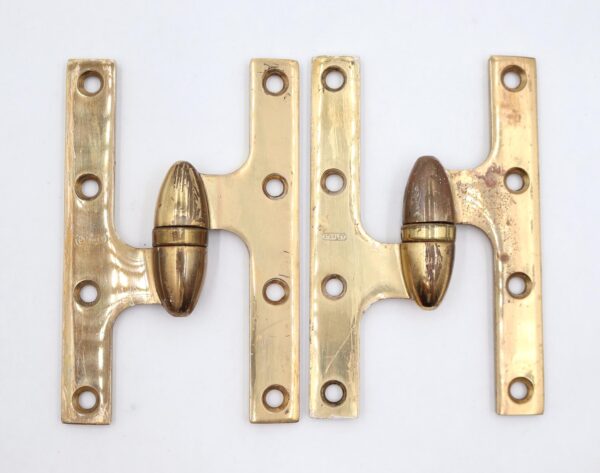 Door Hinges - Pair of Vintage 6 x 4 in. Brass Left Olive Door Hinges