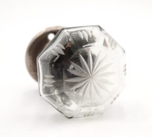 Door Knob Sets - Antique Etched Octagon Glass Brass Dummy Door Knob Set