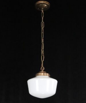 Globes - Antique Schoolhouse Milk Glass Brass Chain Pendant Light