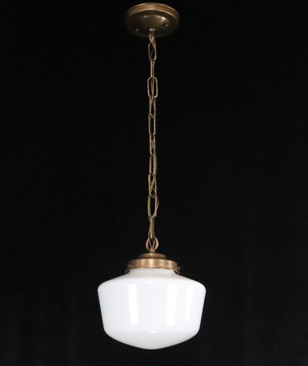 Globes - Antique Schoolhouse Milk Glass Brass Chain Pendant Light