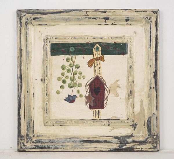 Hand Painted Panels - Hand Painted Bird House Tin Ceiling Wall Panel