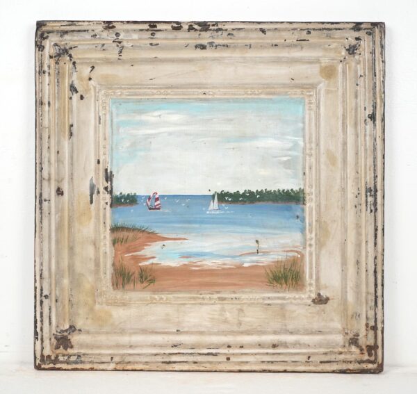 Hand Painted Panels - Hand Painted Scenic Sailboat Tin Ceiling Wall Panel