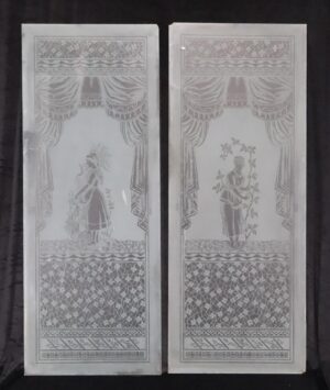 Other Glass - Pair of European Wavy Etched Glass Victorian Parlor Door Panels