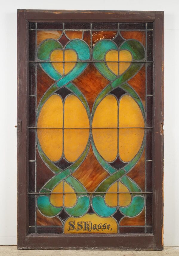 Stained Glass - 1900s Rectangular Leaded Stained Glass Church Window - R290396