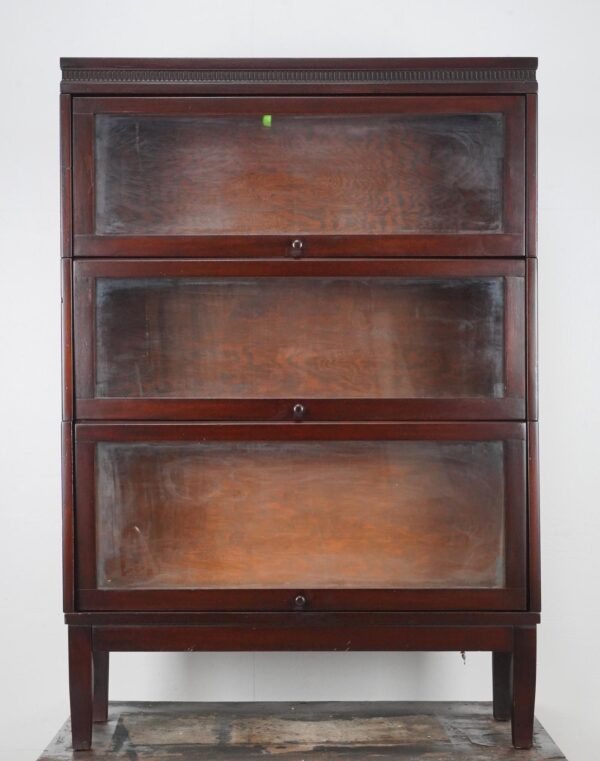 Bookcases - Antique Three Section Lundstrom Wood Barrister Bookcase