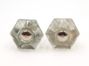 Cabinet & Furniture Knobs - Pair of Antique 1 in. Hexagon Glass Cabinet Drawer Knobs