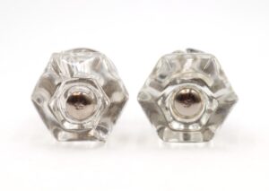 Cabinet & Furniture Knobs - Pair of Antique 1.25 in. Hexagon Glass Cabinet Drawer Knobs