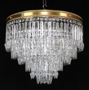Chandeliers - Six Tier Crystal Beaded Brass Flush Mount Chandelier