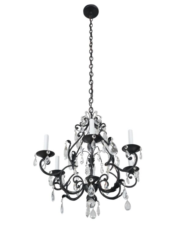 Chandeliers - Traditional Black Steel Six Arm Crystal Chandelier