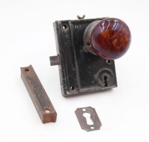 Door Knob Sets - Antique Bennington Door Knob Cast Iron Rim Lock Set