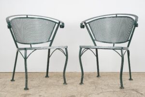 Patio Furniture - Pair of Mid Century Green Mesh Wrought Iron Patio Chairs