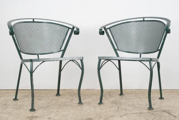 Patio Furniture - Pair of Mid Century Green Mesh Wrought Iron Patio Chairs